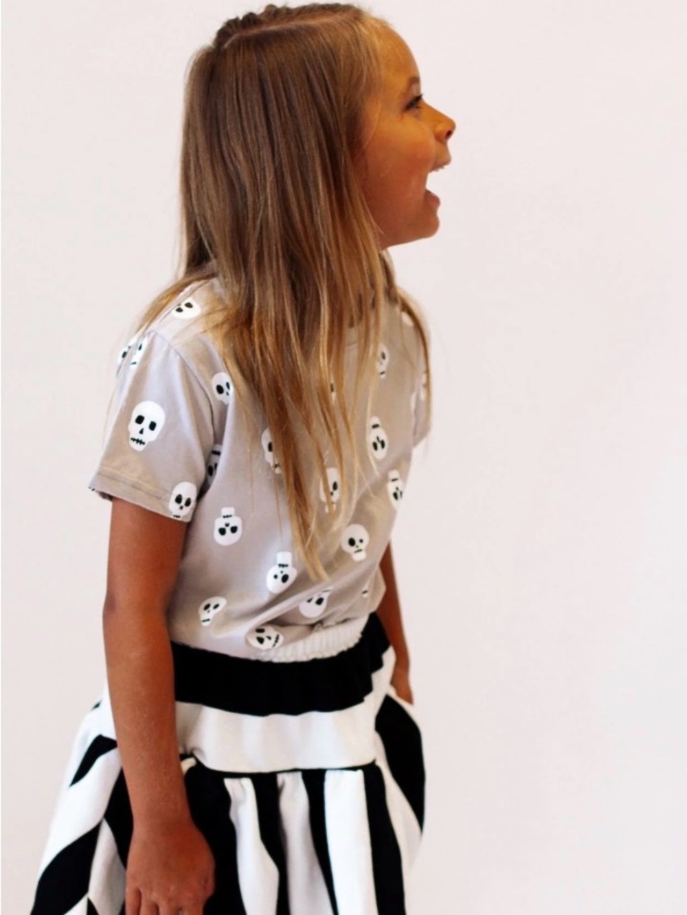 Minimalist Folk Co Girls Grey Skull Print Short Sleeve Tee & Skirt